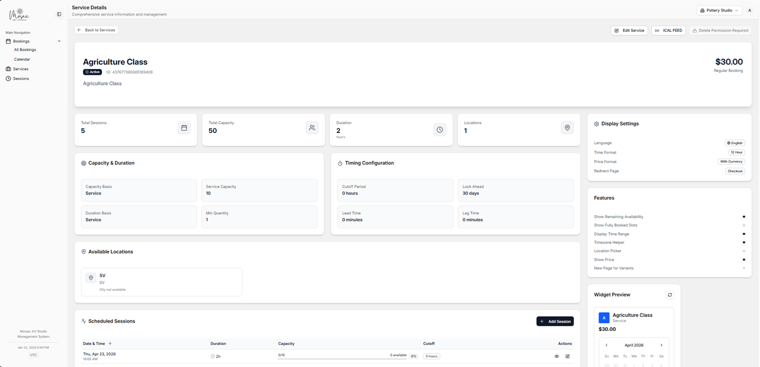 Service details view for staff members